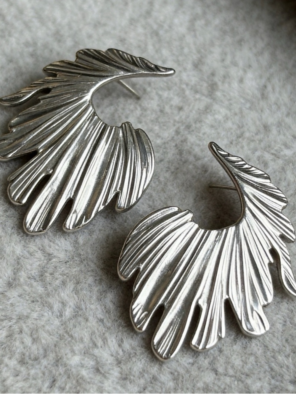 Stainless Steel Feather Sculptural Statement Earrings